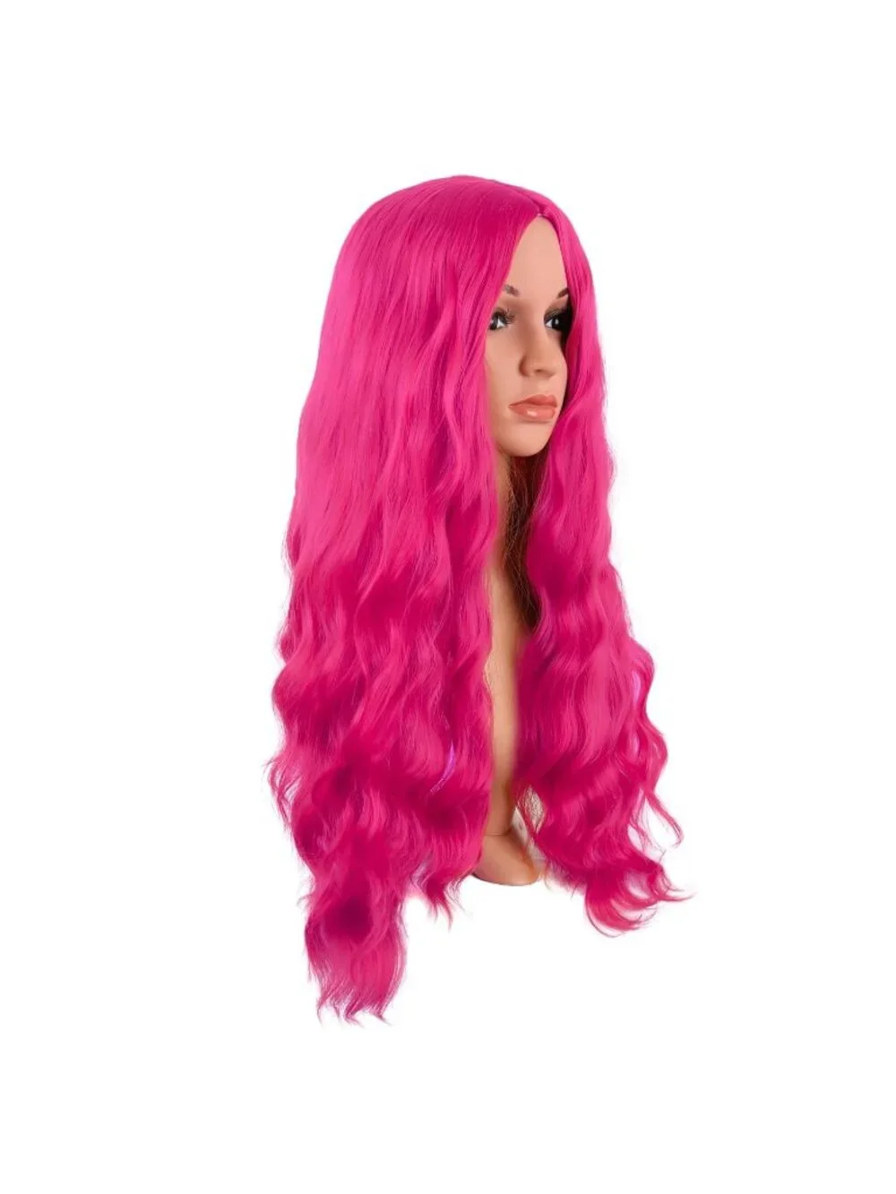 Women's Hot Pink 28 Inch Synthetic Fiber Long Middle Part Curly Cosplay Wigs